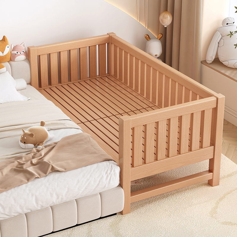榉木儿童拼接床婴儿加宽床边床大人可睡带护栏宝宝小床实木平接床
