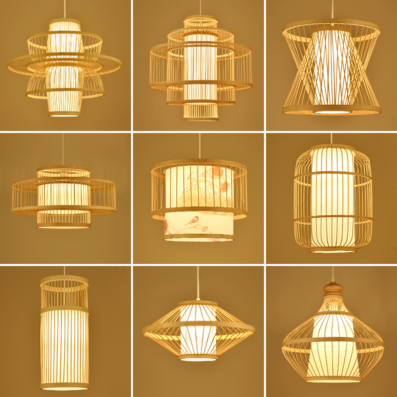 新中式竹艺吊灯民宿吧台创意个性茶室火锅店餐厅中式竹编灯笼灯罩