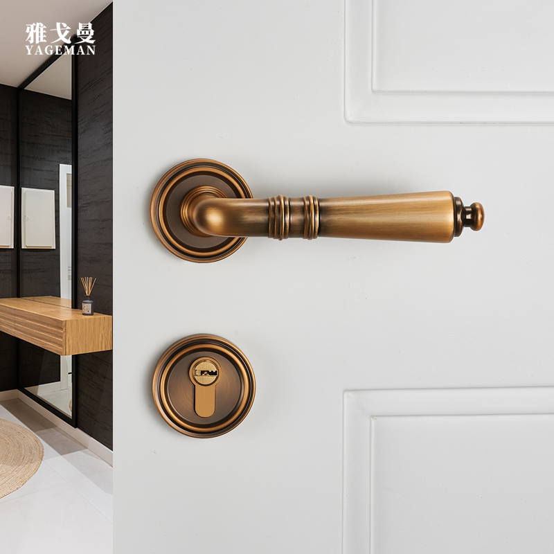 现代门锁室内欧式门把手磁吸静音房门锁卧室分体锁家用金色锁具
