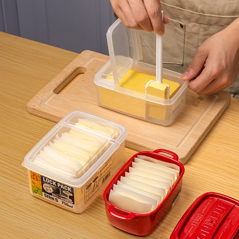 日本进口黄油分装盒收纳盒储存盒芝士片奶酪牛油切割冰箱保鲜盒