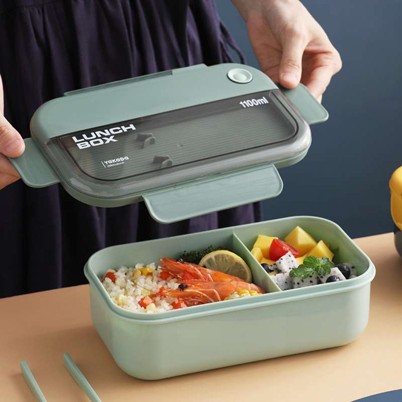 微波炉饭盒大容量lunch box食品级分格日式便当盒午餐带餐具塑料