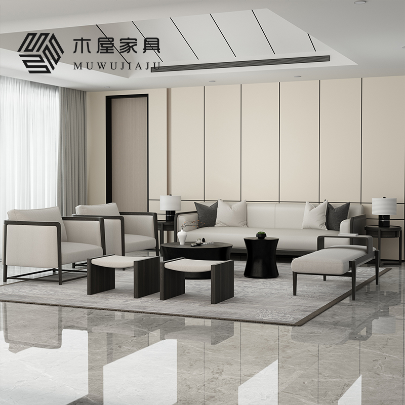 新中式实木沙发组合现代中式客厅样板间轻奢高端全屋定制成套家具