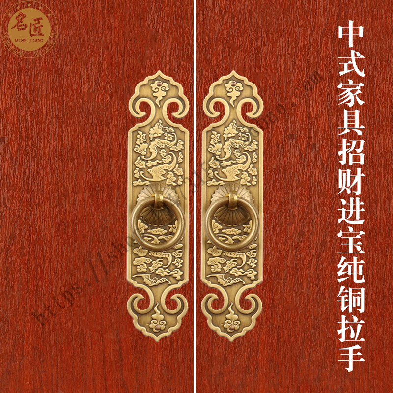 中式仿古拉手纯铜直条柜门把手衣柜门橱柜门铜拉手五金家具铜配件