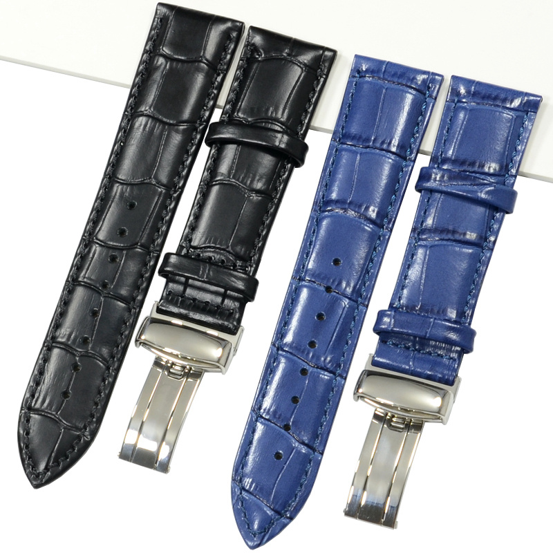 卡西欧表带蓝色真皮手表皮带EFR552 526 EFB670 MTP1374 1375男款