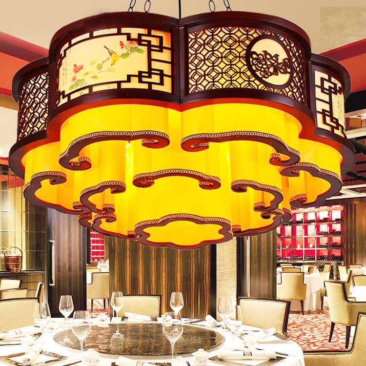现代中式吊灯圆形酒店工程大灯客厅餐厅包厢大厅祥云木艺异型灯具