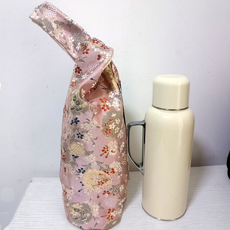 传家壶mini保护套布包茶壶袋日式便携水杯套织锦缎色彩绚丽浅粉色