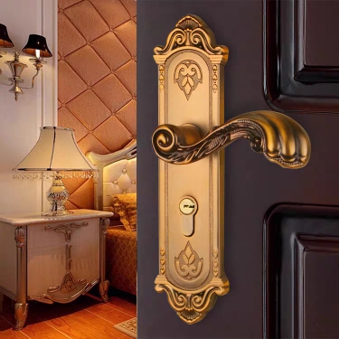 静音门锁欧式黄古铜磁吸卧室房门锁实木门锁具房门合页门吸三件套