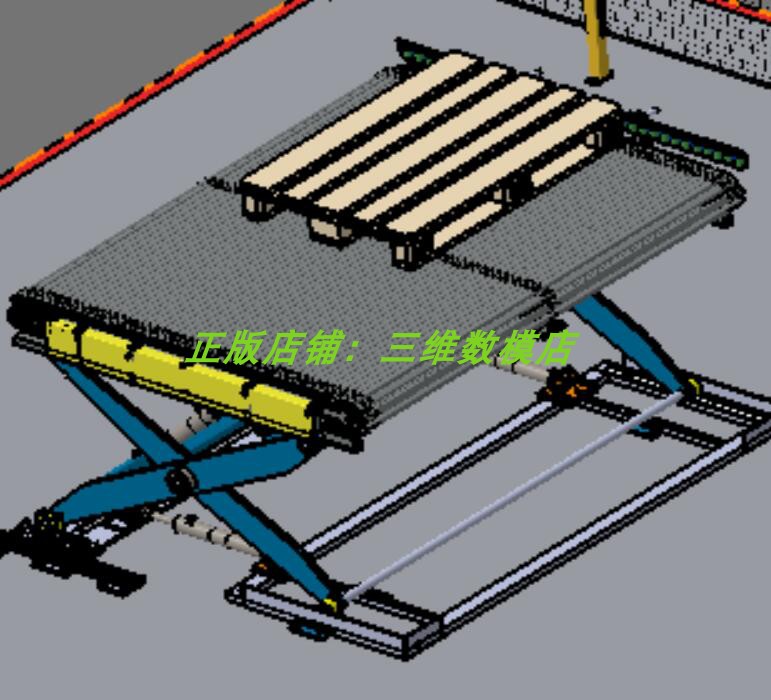 液压剪叉式升降机齿轮链条传送带运输机平台3D三维几何数模型机械