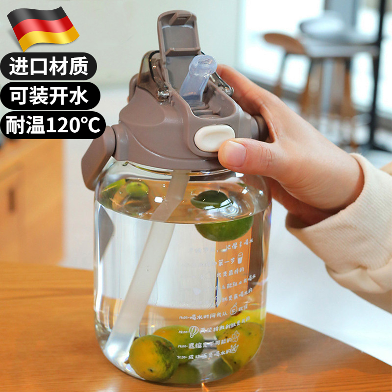 德国大肚玻璃杯耐高温1000ml成人高颜值双饮带吸管大容量玻璃水杯
