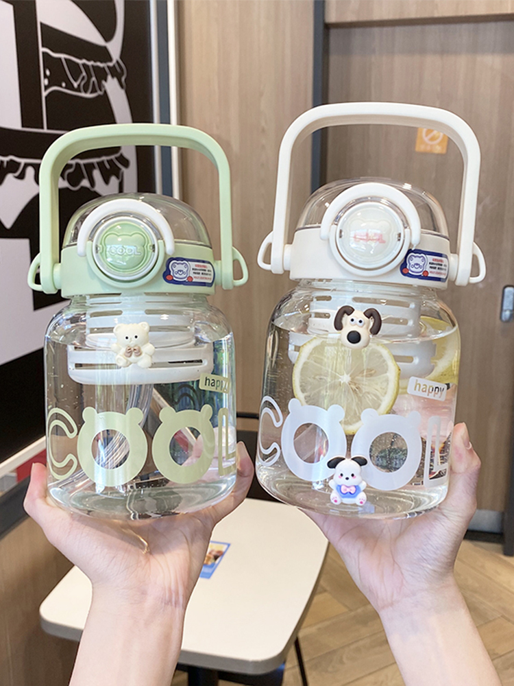 韩式泡花茶水杯带吸管便携夏季大肚杯子女生大容量耐高温玻璃杯