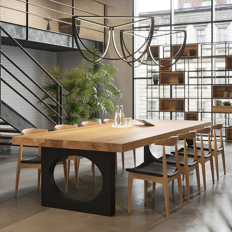 北欧实木长桌子工作台工业风大型会议桌椅组合简约办公商务洽谈桌