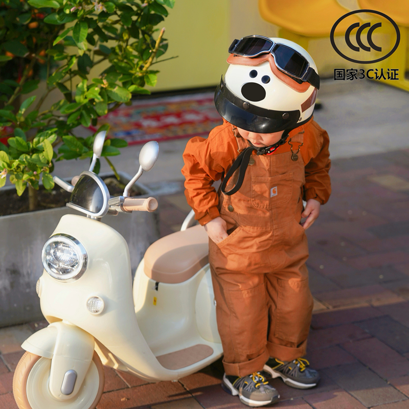 3C认证电动车儿童头盔卡通狗狗创意滑板电瓶车复古半盔可爱安全帽