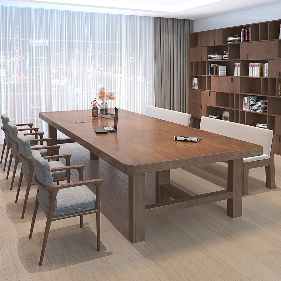 北欧现代简约家用客厅长桌全实木大板桌办公会议桌学习书桌工作台