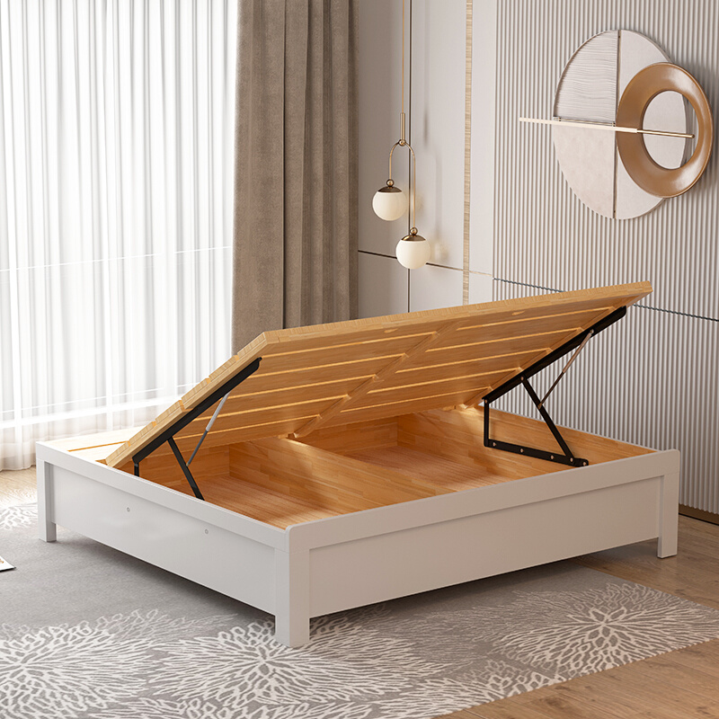 1米5实木床现代简约实木高箱储物双人床榻榻米箱体床架无床头侧开