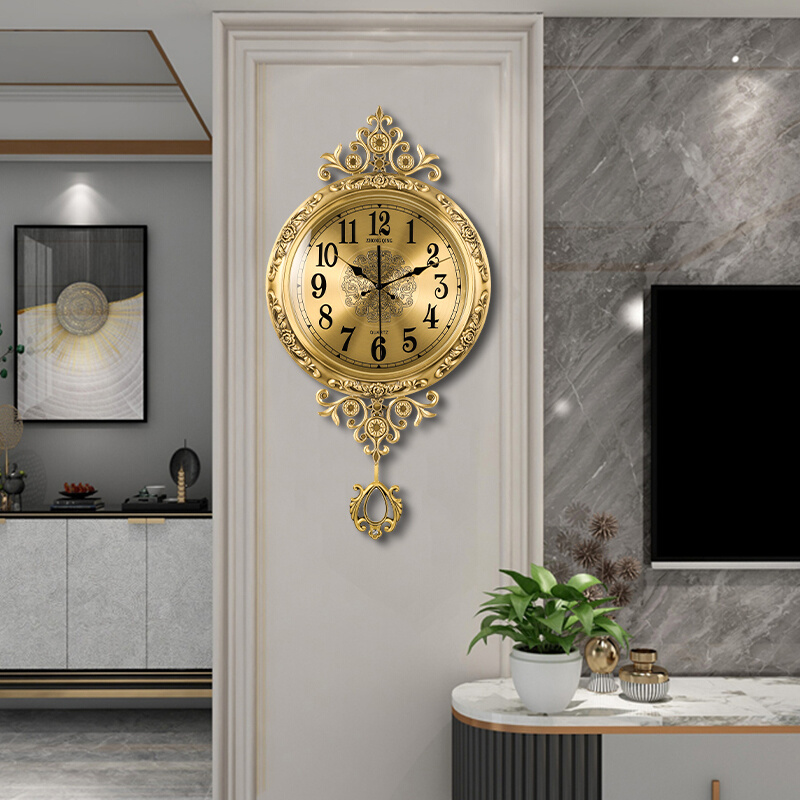 黄铜豪华钟表挂钟客厅家用时尚新款铜钟简约大气欧式挂表北欧时钟