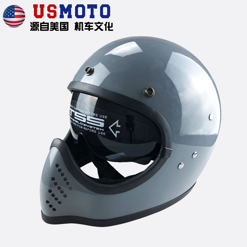 USMOTO尖嘴moto3风格机车哈雷复古男女个性酷全盔四季头盔玻璃钢