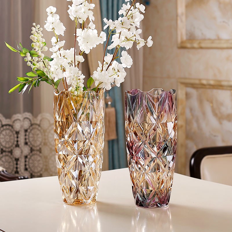 欧式轻奢透明水晶玻璃花瓶摆件客厅插花高级感餐桌富贵竹鲜花琉璃