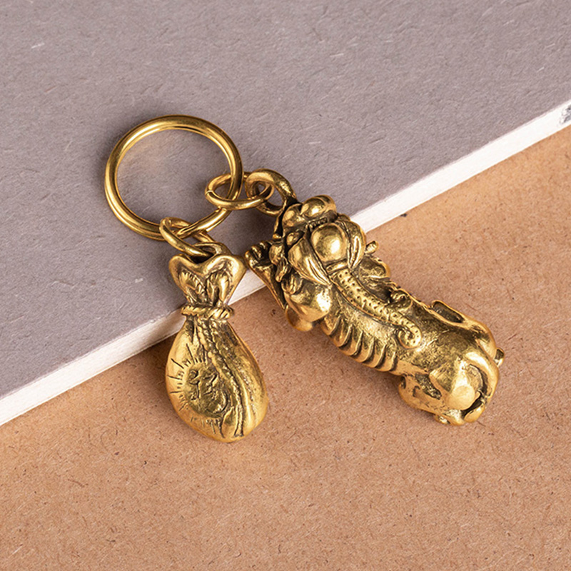 黄铜貔貅葫芦汽车钥匙扣挂件复古精致五帝钱包包挂绳饰品一叶生财
