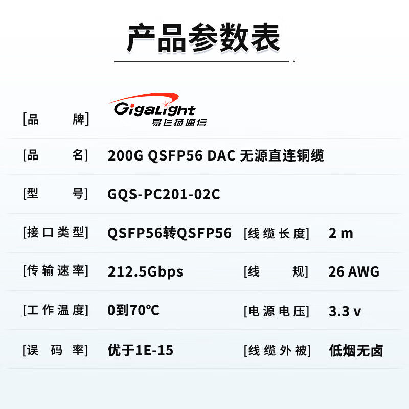 易飞扬通信200GQSFP56DAC无源直连铜缆（PCC)高速线缆堆叠线2米/2
