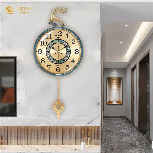 新中式黄铜挂钟轻奢现代静音钟表挂墙家用客厅创意时钟新款石英钟