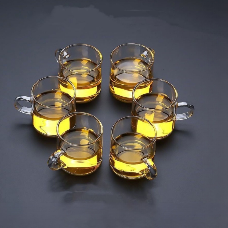 玻璃小茶杯家用透明耐热加厚品茗杯功夫茶具带把主人杯茶碗高硼