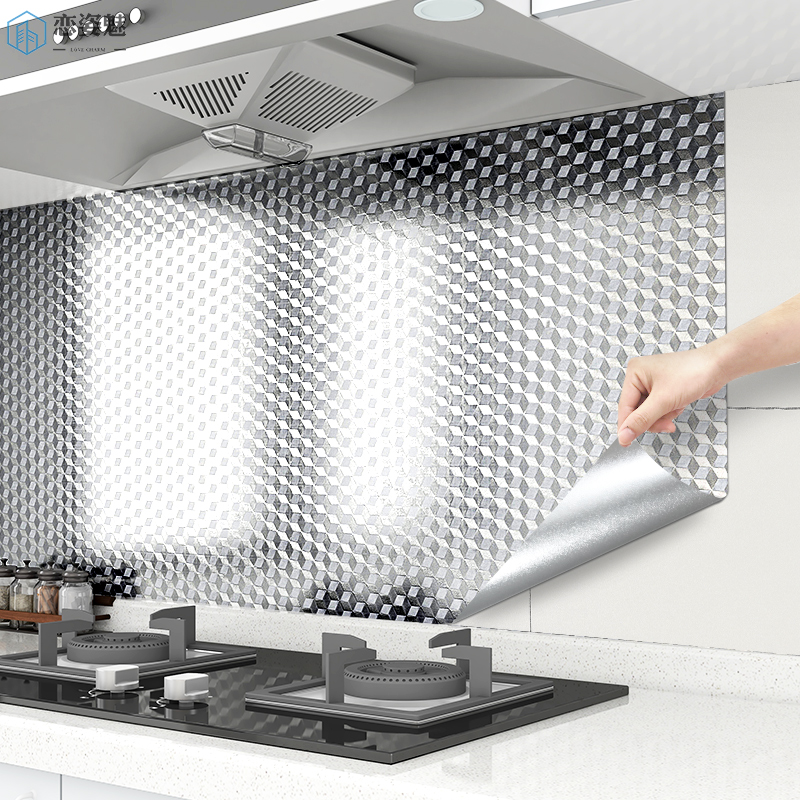 厨房防油防火耐高温贴纸橱柜防水防潮铝箔锡纸可撕式墙面专用贴膜