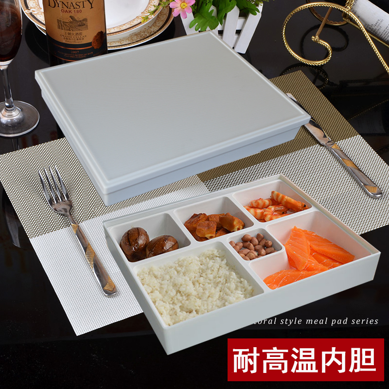 商务套餐盒商务餐盒日式便当盒仿木纹带盖多格分格寿司盒