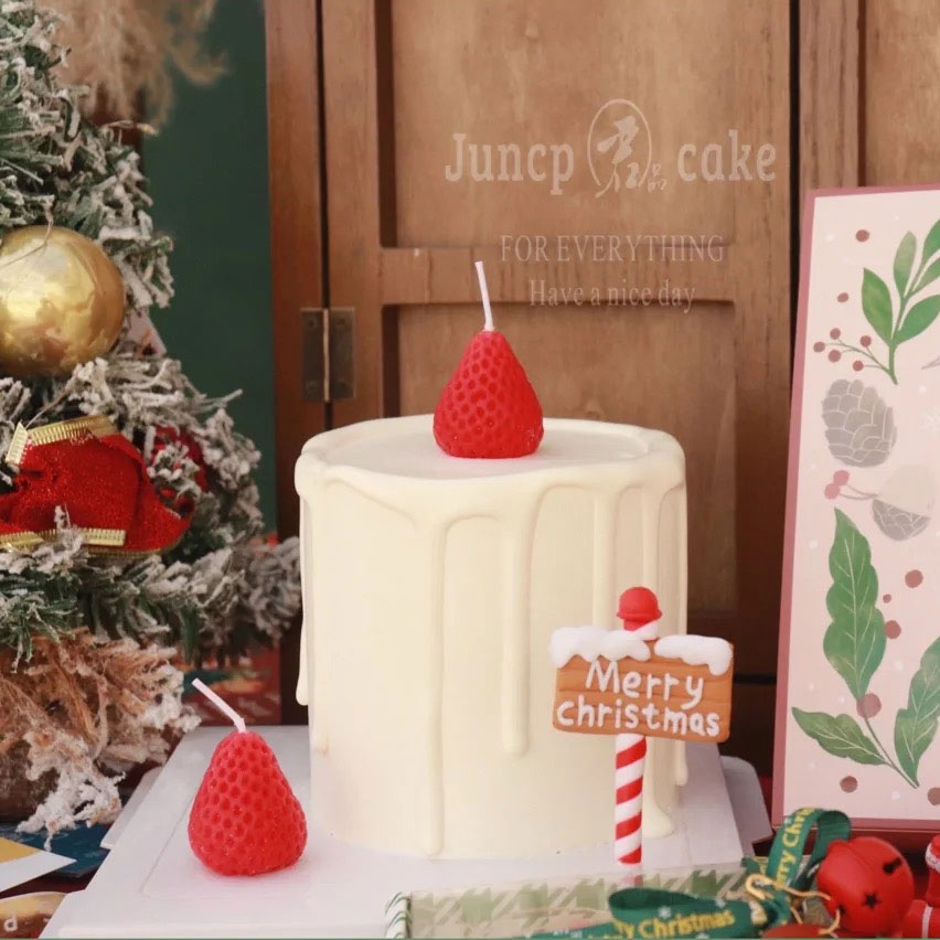 烘焙蛋糕装饰 圣诞节草莓蜡烛网红草莓硅胶模具生日蛋糕装饰插件