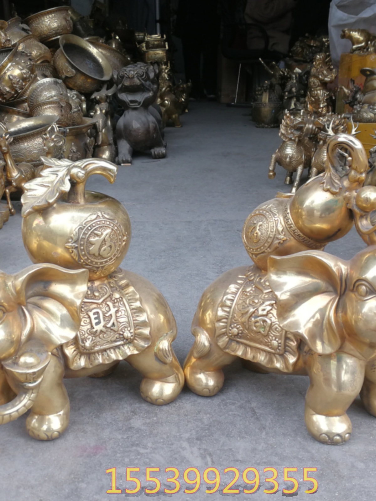 定制纯铜驮钱袋葫芦大象一对大号黄铜器家居办公装招财桌面手工摆