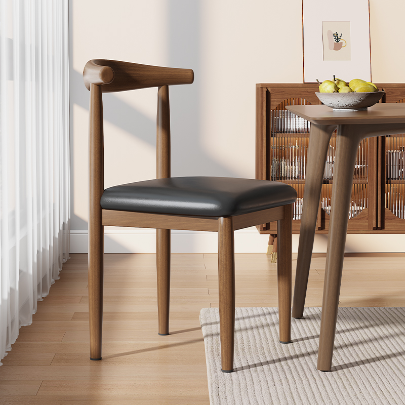 餐椅家用靠背餐桌餐厅椅现代简约出租房商用凳子仿实木铁艺牛角椅