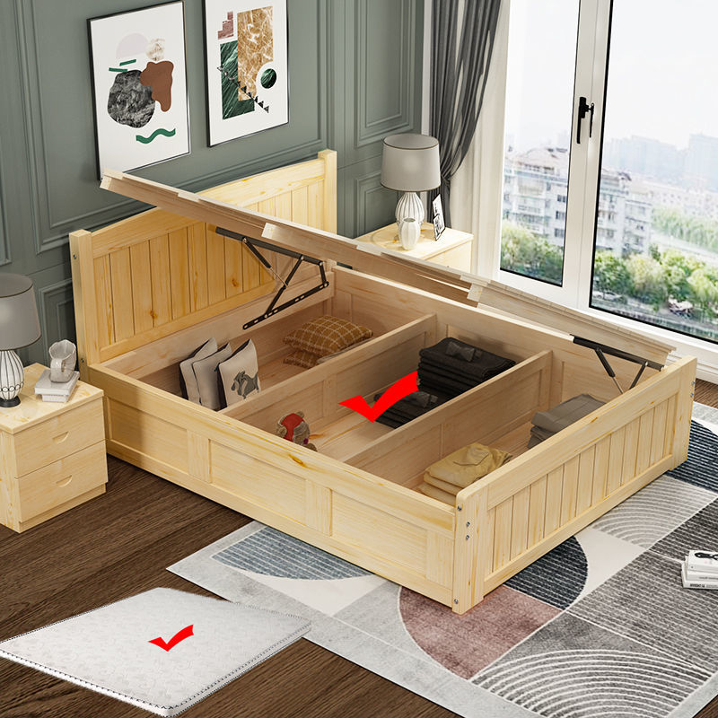 急速发货氏木业实木床1.5米双人床现代简约箱体儿童床单人床1米气