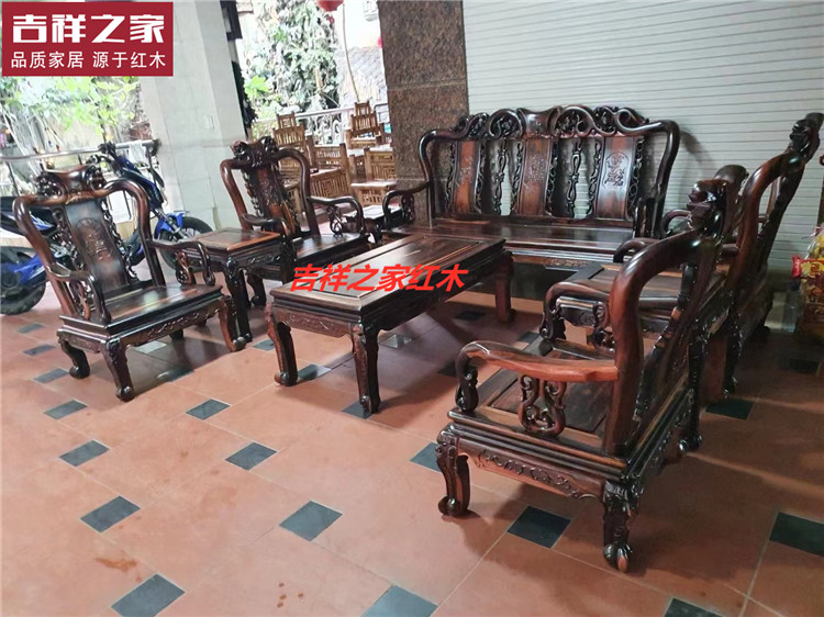 乌纹木象头沙发十件套 红木沙发 酸枝木沙发 越南红木住宅家具