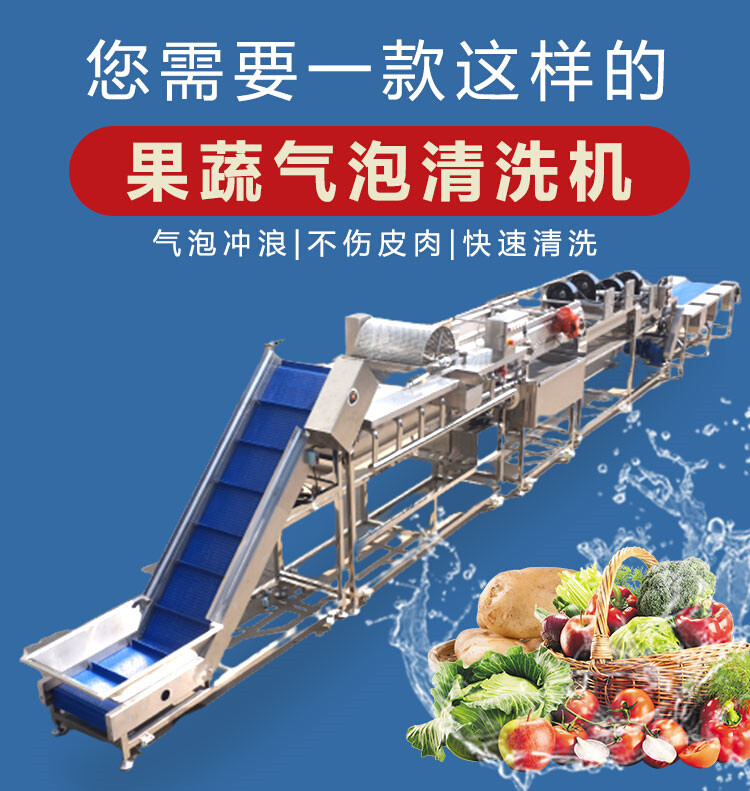 江苏全自动洗菜机商用大型净菜加工设备流水线果蔬菜气泡清洗去农