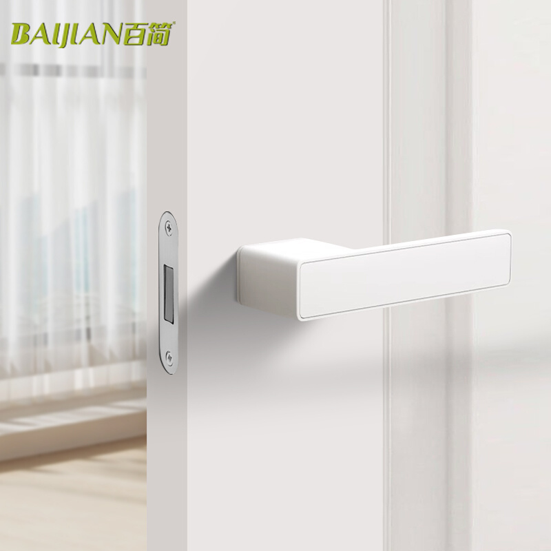 室内极简门锁「奶油风」生态木门门把手意式磁吸静音白色房门锁具