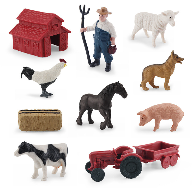 跨境新品儿童仿真农场生活模型夏尔马红色谷仓拖拉机玩具装饰摆件