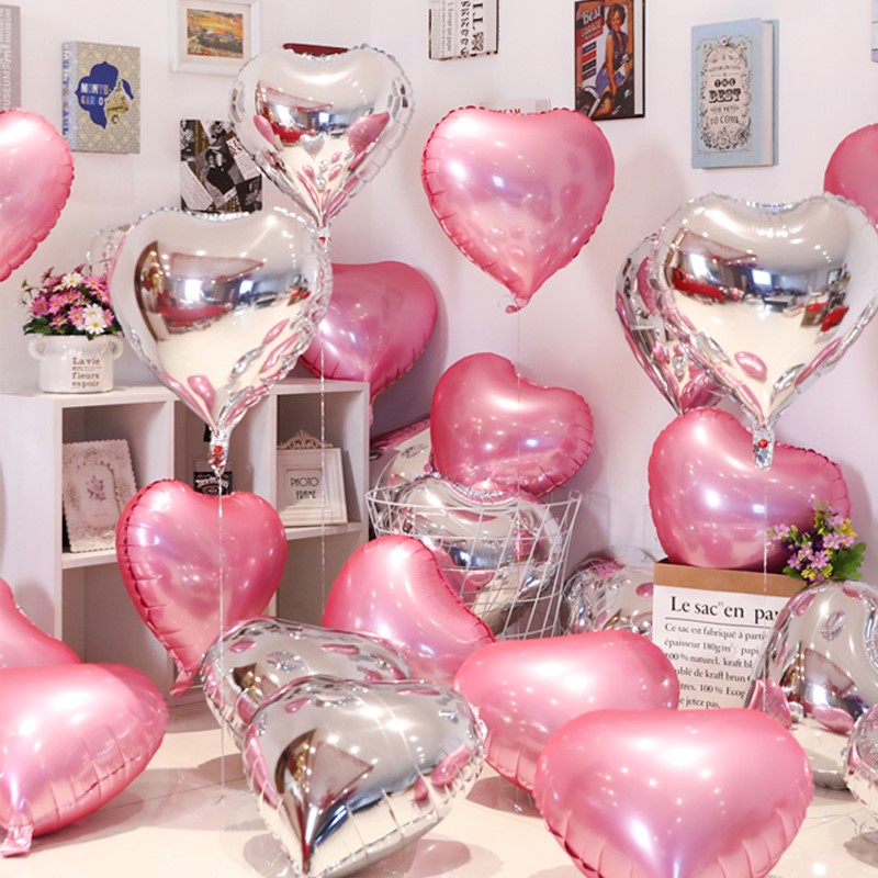 品跨年气球铝膜爱心粉红飘空订婚浪漫氛围布置结婚星星生日心形装
