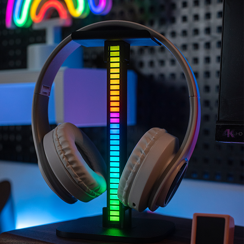 桌搭RGB耳机支架头戴式耳麦收纳架托拾音灯创意发光壁挂电脑桌面