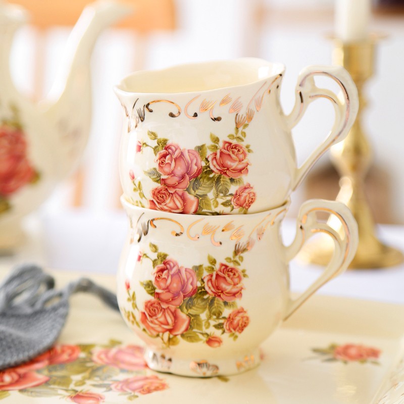 欧式轻奢茶具水杯套装陶瓷家用客厅待客杯具复古水具冷水茶壶杯子