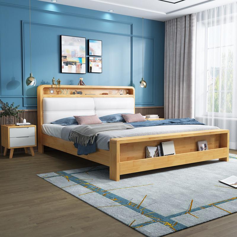 北欧实木床1.5储物箱体原木床1.8米双人床现代简约高箱床带抽屉床