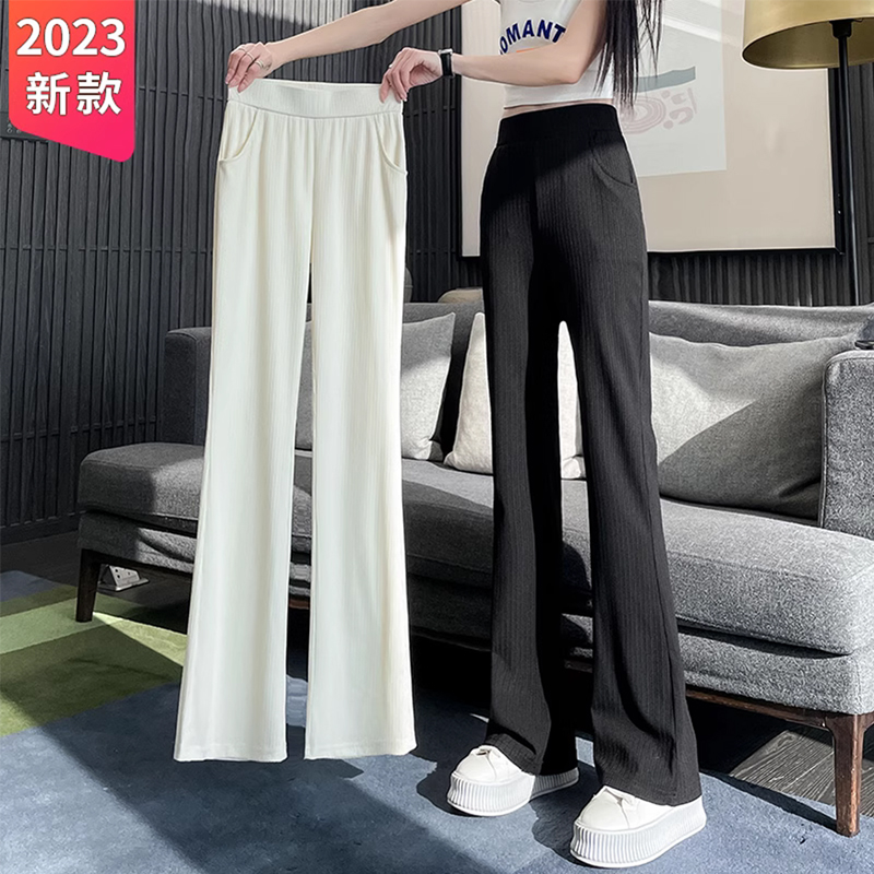 微喇叭裤女夏季薄款2023新款休闲雪纺女裤小个子冰丝阔腿喇叭裤子