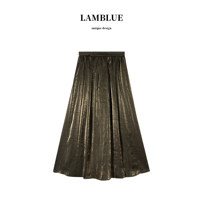 LAMBLUE 夏季新款休闲百搭高端设计气质高腰a字高级感半身裙女