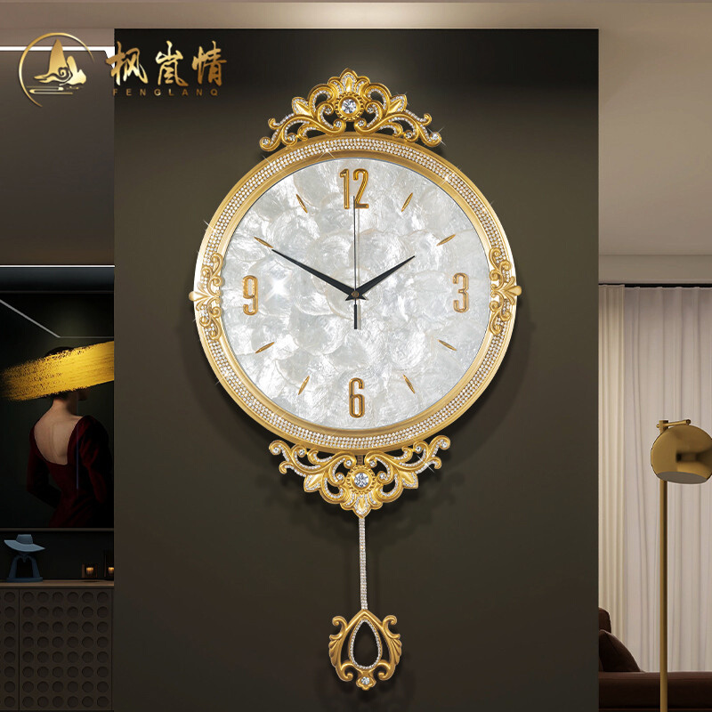 黄铜钟表挂钟客厅家用时尚2024新款挂墙时钟静音装饰创意石英钟