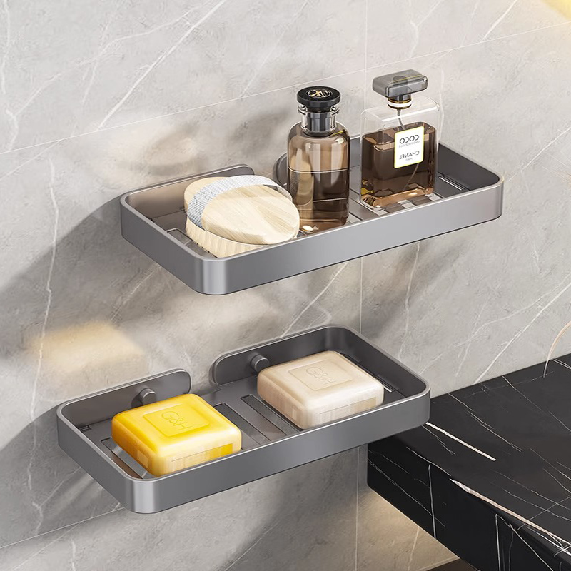 肥皂盒免打孔壁挂式香皂架浴室置物太空铝沥水创意墙上卫生间吸盘