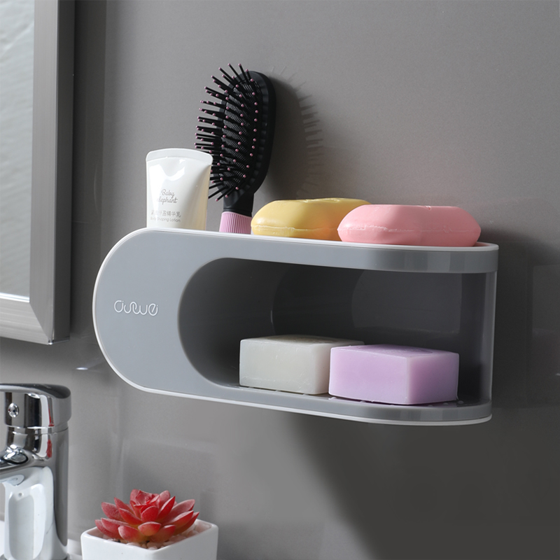 肥皂盒免打孔卫生间双层吸盘置物架壁挂式创意沥水家用浴室香皂盒
