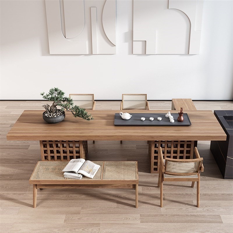 新中式侘寂风茶艺禅意茶桌椅组合实木大板桌泡茶台茶室家具木质