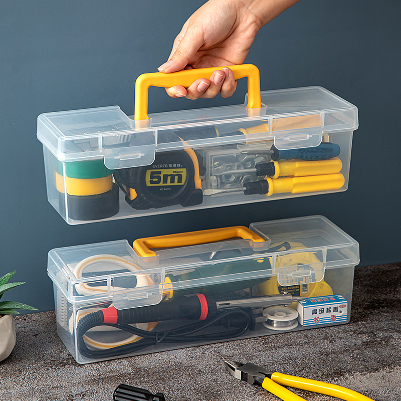 家用五金工具箱透明长方形手提螺丝渔具工具盒钻头收纳盒塑料盒子