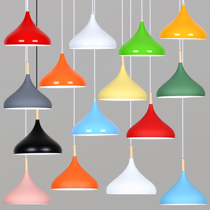 现代简约餐厅吊灯创意个性饭店餐饮店商用单头工业风彩色北欧灯罩