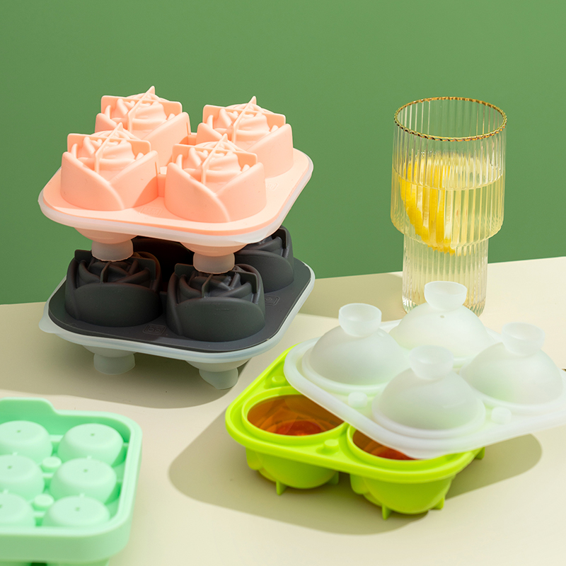 onlycook食品级硅胶玫瑰冰块模具咖啡冻冰块模型家用制冰格磨具