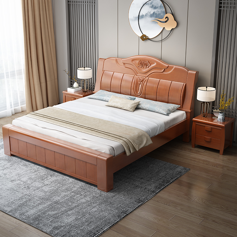 定制实木床18米双人主卧大床新中式胡桃木色15现代简约箱体储物婚