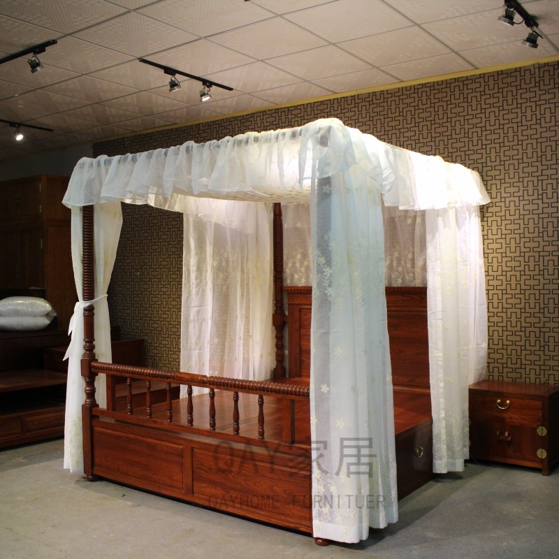 直销QAY家居东南亚风格全实木四柱床架子床帷幔床架宽加长箱体床